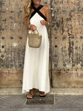 Italian Two-tone Contrast Halter Neck Maxi Dress