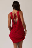 Boat Neck Sleeveless Crochet Dress - Red