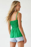 Cord Detail Smocking Top- Capri Blue