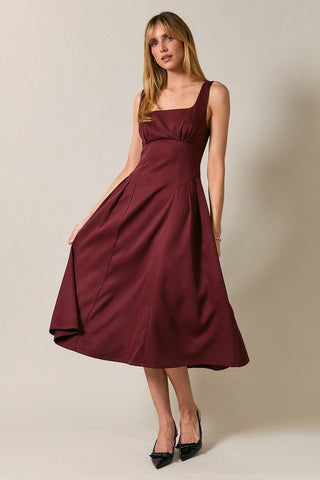 Square Neck Sleeveless Fit & Flare Midi Dress