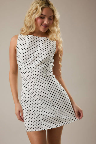 Moni Boat Neck Sleeveless Polka Dot Dress