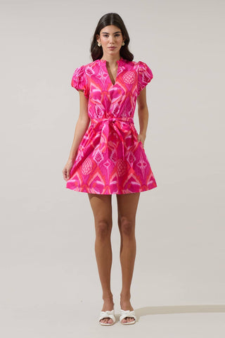 Prissa Ikat Orela Shift Mini Dress- Magenta