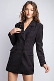 Morticia Pinstriped Woven Blazer Dress - Black