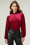 Dilma Velvet Figaro Balloon Sleeve Blouse - Cherry