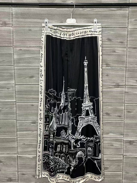 Paris Print Pants - Black