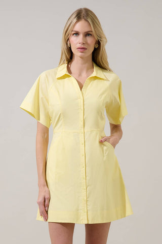 Durella Button Down Mini Dress- Yellow
