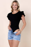 Solid Round Neck Ruffled Bodysuit- Off White