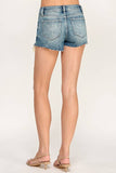 Petra Mid Rise Stretch Jean Shorts with Frayed Hem