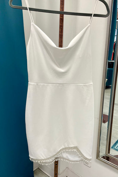 City Studio Embellished Fringe Mini Party Dress - Ivory