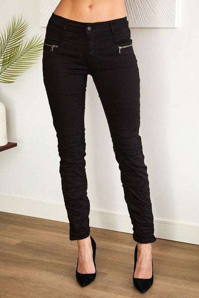 Venti6 Zippered Pocket Moto Crinkle Denim Pants