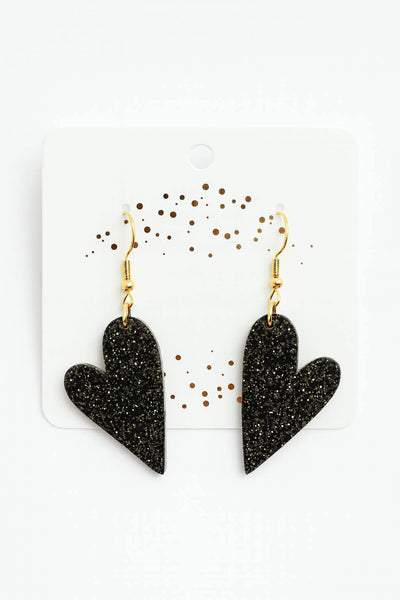 Black Spark Heart Earrings
