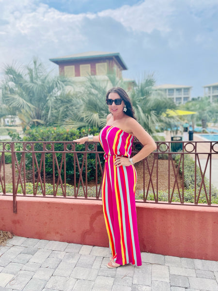 Eliza Striped Strapless Jersey Knit Jumpsuit