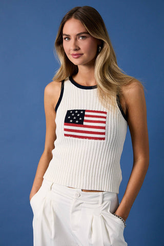 "USA FLAG " Round Neck Ribbed Sweater Vest