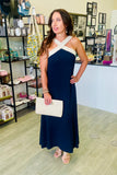 Italian Two-tone Contrast Halter Neck Maxi Dress
