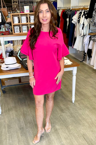 Chelsea Dante Bell Sleeve Shift Mini Dress - Fuchsia