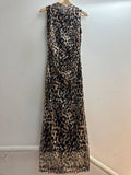 Mesh High Neck Sleeveless Leopard Printed Maxi Dress
