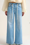 The Q2 Wide Leg Pants with Adjustable Drawstring Waist- Blue