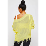 Light Knit Destroyed Hem V-Neck Sweater