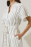 Kamara Striped Alna Button Up Midi Dress- Marshmallow