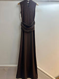 Italian High Neck Solid Ruched Mesh Dress