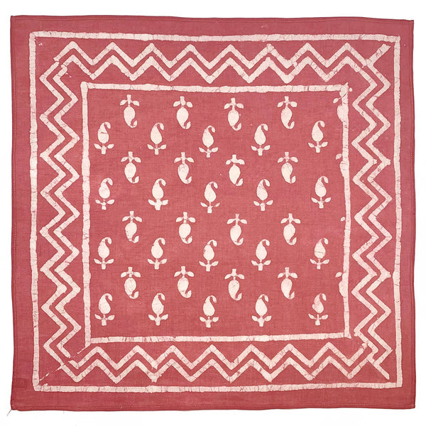 Block Printed Bandana - Light Red Floral and Chevron