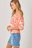 Mystree Double Gauze Printed On and Off Shoulder Top