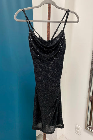 NW Nightway Sequined Knee Length Cocktail Dress - Black
