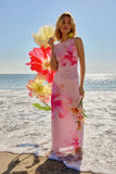 Round Neck Sleeveless Flower Print Mesh Top - Pink
