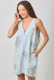 Mystree Floral Printed Denim Shift Dress - Rose Haze