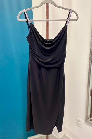 NW Nightway Jeweled Spaghetti Strap Jersey Mini Cocktail Dress - Black