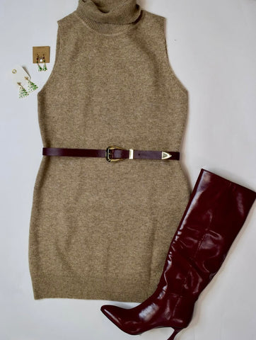 Recycled Yarn Turtleneck Sleeveless Sweater Dress - Mocha