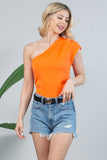 Solid One Shoulder Pleated Top- Sky Blue