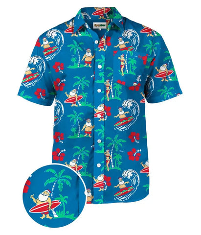 Surf's Up Santa Button Down Shirt - Men's Christmas Hawaiian