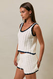 Contrast Detail Sleeveless Sweater Top- Ivory