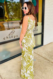Carrie Linen Leaf Print Spaghetti Strap Top
