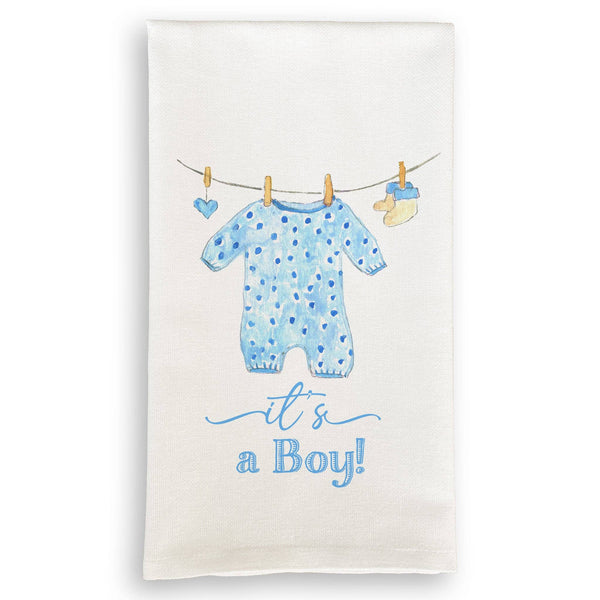 Baby Boy Clothing with “It's a Boy” Dishtowel