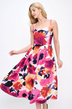 Summer Floral Print Midi Dress with Smock Back
