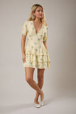 Paula Puff Sleeve Tiered Floral Mini Dress - Butter/Blue