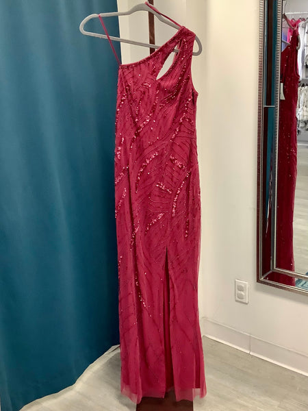 Adrianna Papell Sequined Embellished One Shoulder Gown - Dusty Rouge