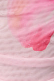 Round Neck Sleeveless Flower Print Mesh Top - Pink