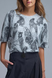 The Q2 Animal Print Short Sleeve Sweater - Gray