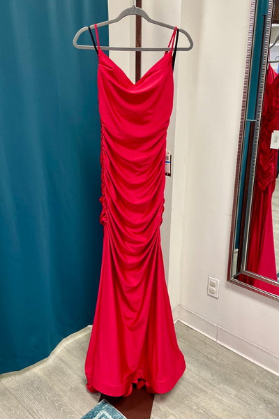 B Darlin Satin Ruched Gown - Red