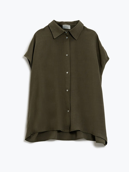 The Q2 Button Up Polo Blouse- Khaki