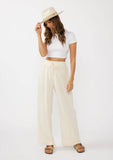 Ruffled Waist Washed Linen Cotton Wide-Leg Pant