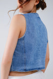 The Q2 Denim Vest with Button Placket- Blue