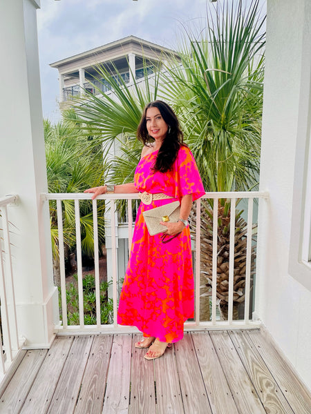 Lava Flow Meara Satin Maxi Dress - Pink-Orange