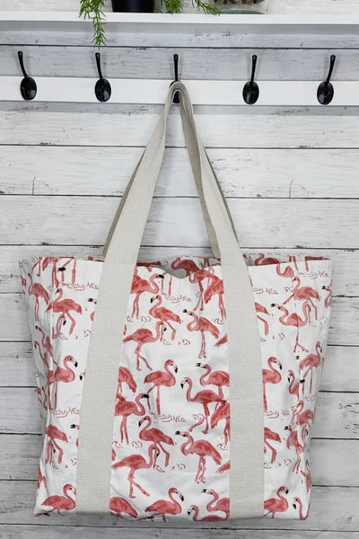 Block Printed Canvas Tote - Flamingo