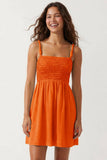 Cord Detail Smocking Mini Dress-Capri Blue