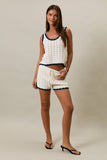 High Waist Contrast Detail Shorts-Ivory