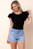 Solid Round Neck Ruffled Bodysuit- Off White